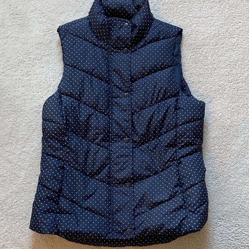 GAP Marine Blue Puffer Vest with White Dots Women’s Size M